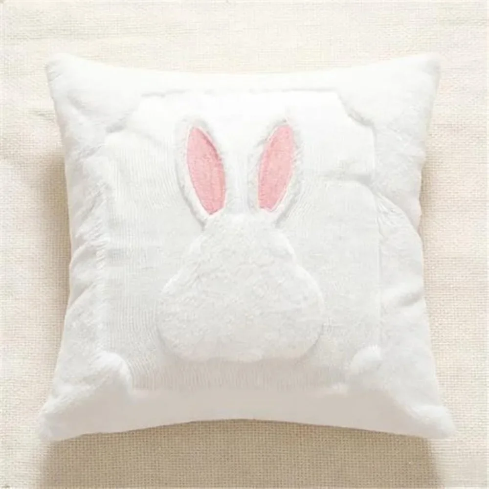 3 Pack Easter Pillow Covers 18x18 Inch White Bunny Pillow Case for Easter Day